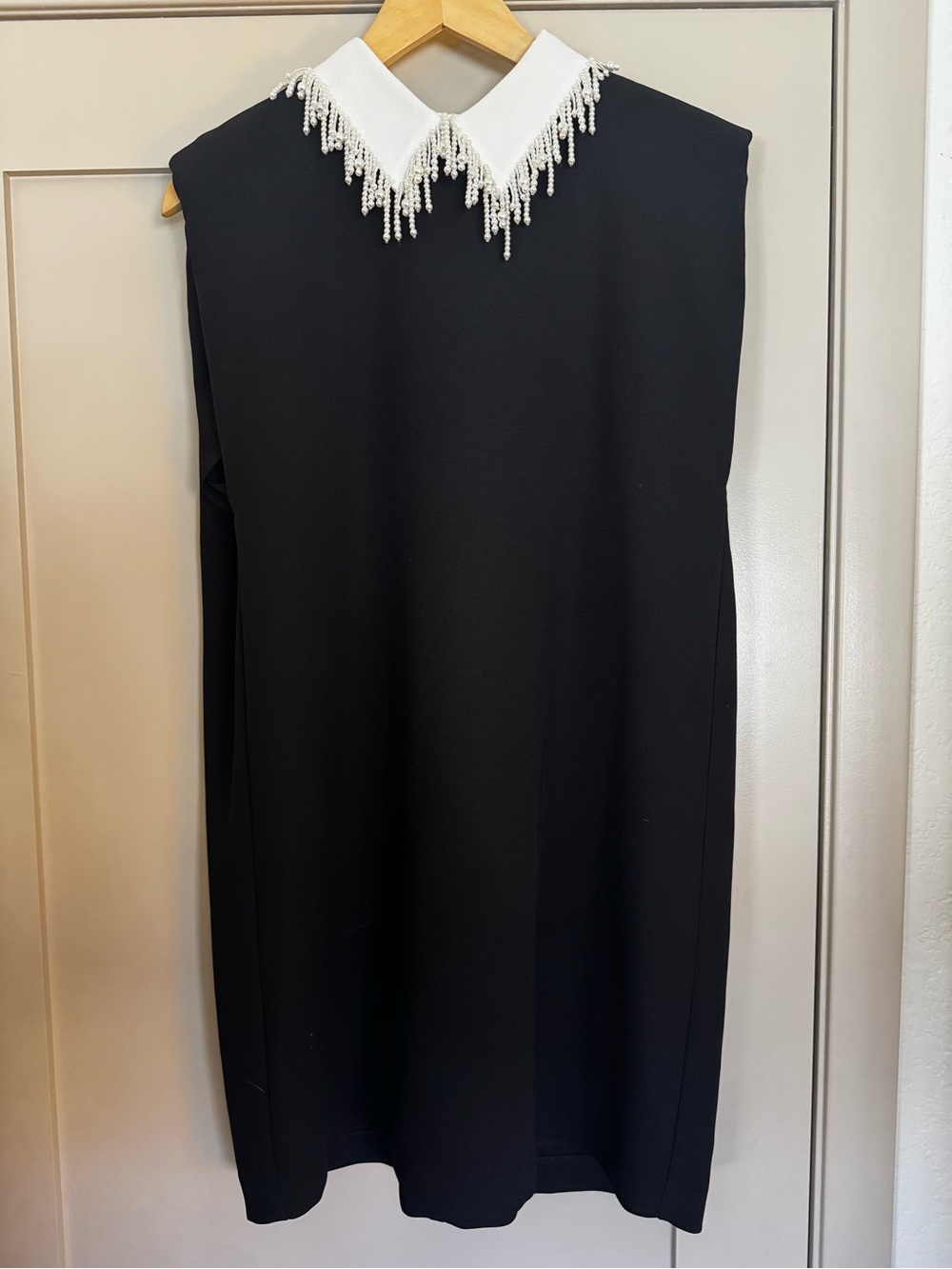 Endless Rose Black Midi Dress with Beaded White Collar